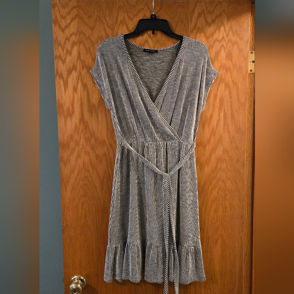 Caution To The Wind Black and White Striped Midi Dress